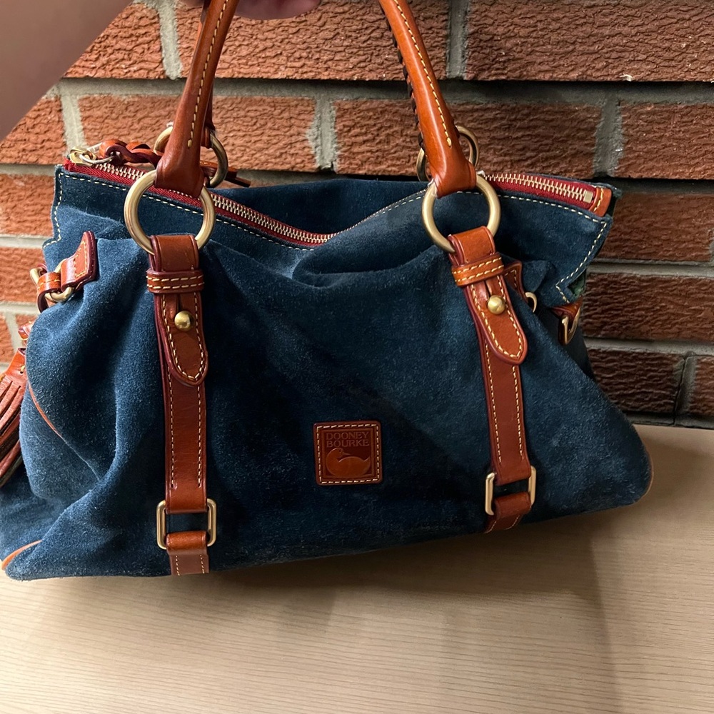 Dooney & Bourke Navy Suede Bag with Tan Leather - Picture 10 of 16